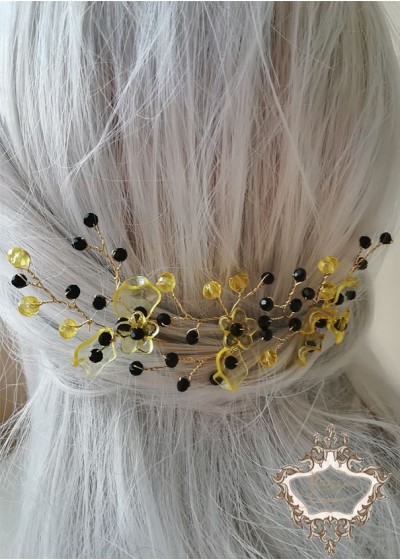 Елегантни фуркети за украса с кристали Сваровски в жълто и черно Queen Bee